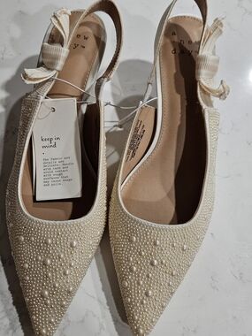 a new day Pearl-Embellished Cream Slingback Flats